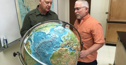 Cedarville Geo Lab - Del and John with globe