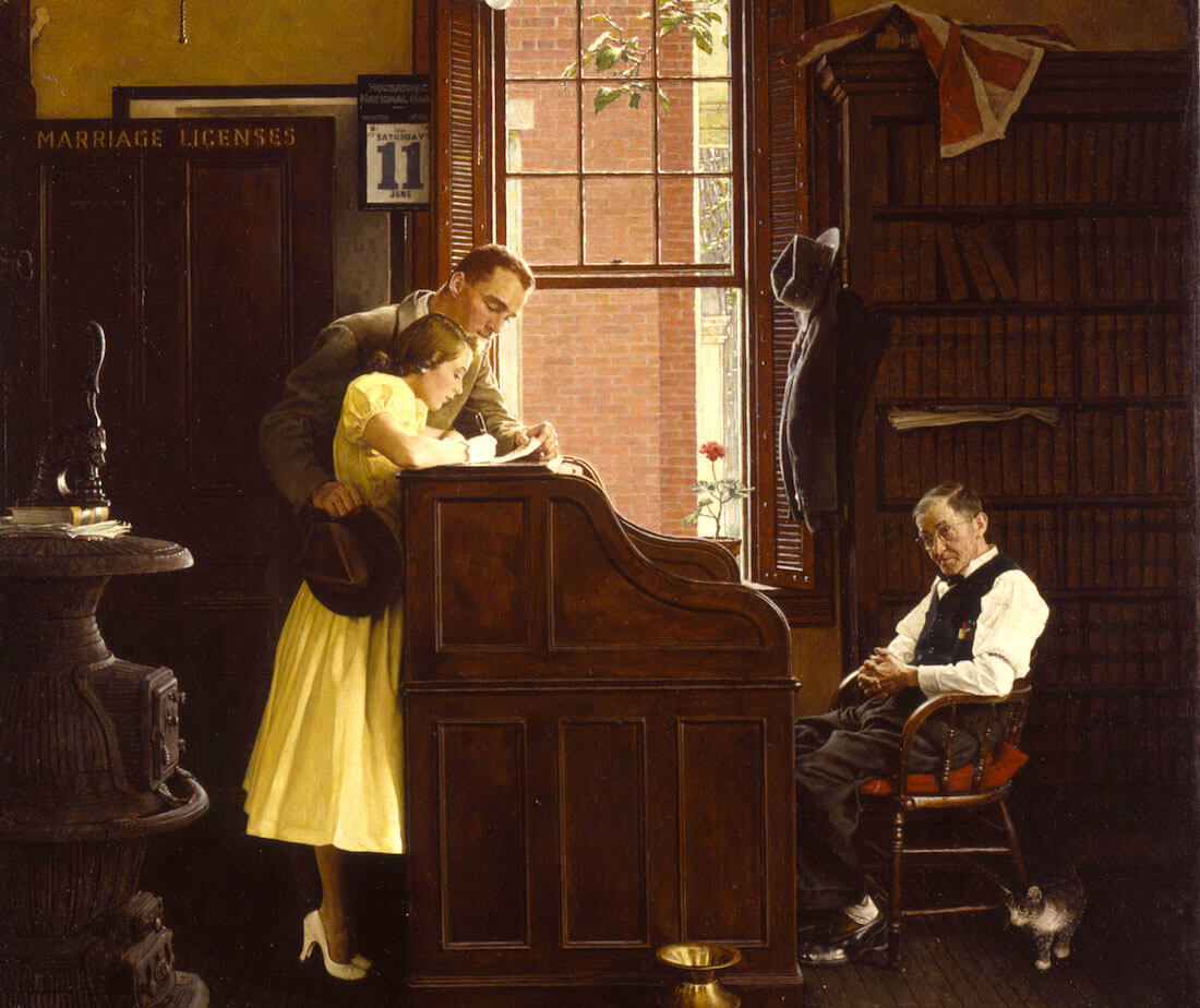 Marriage License painting by Rockwell